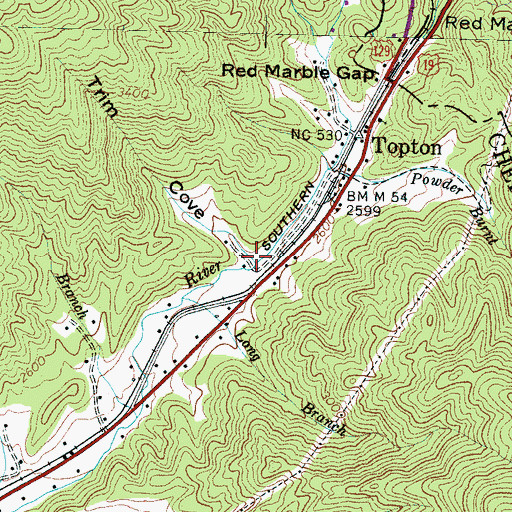 Topographic Map of Trim Cove, NC