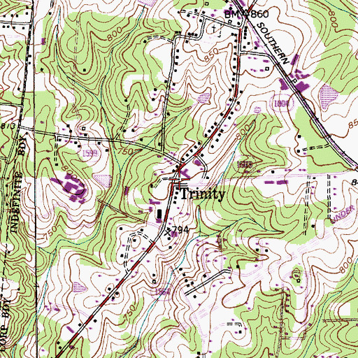 Topographic Map of Trinity, NC