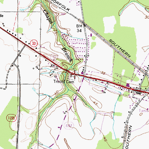 Topographic Map of Trinity Cemetery, NC