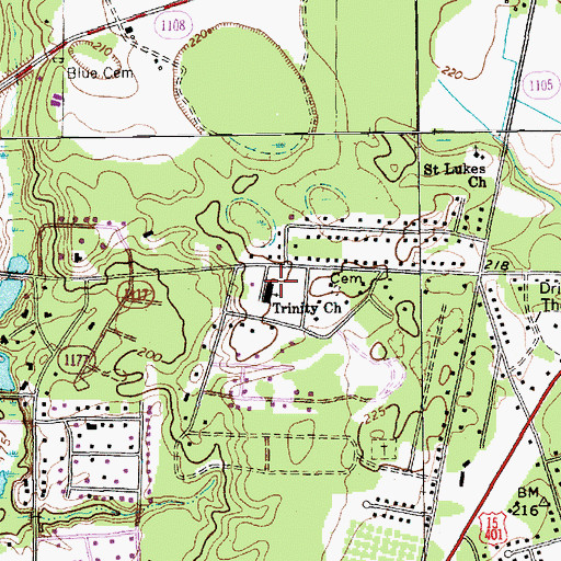 Topographic Map of Trinity Church, NC