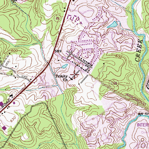 Topographic Map of Trinity Church, NC