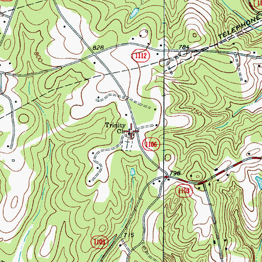Topographic Map of Trinity Church, NC