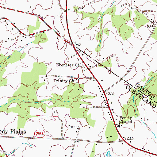 Topographic Map of Trinity Church, NC