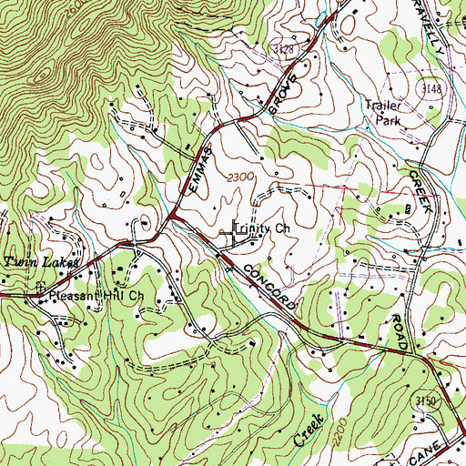Topographic Map of Trinity Church, NC