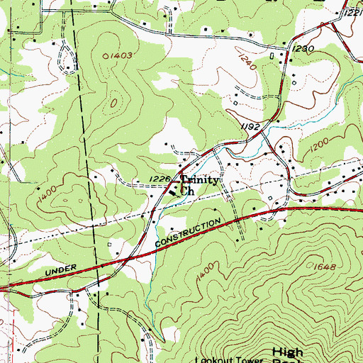 Topographic Map of Trinity Church, NC