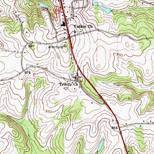 Topographic Map of Trinity Church, NC