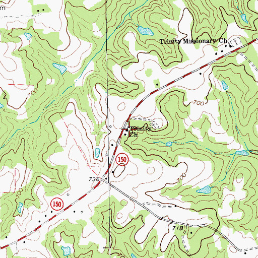 Topographic Map of Trinity Church, NC