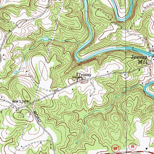 Topographic Map of Trinity Church, NC