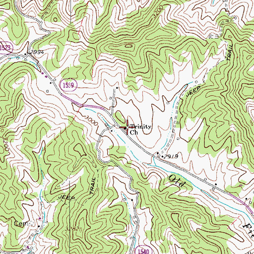 Topographic Map of Trinity Church, NC
