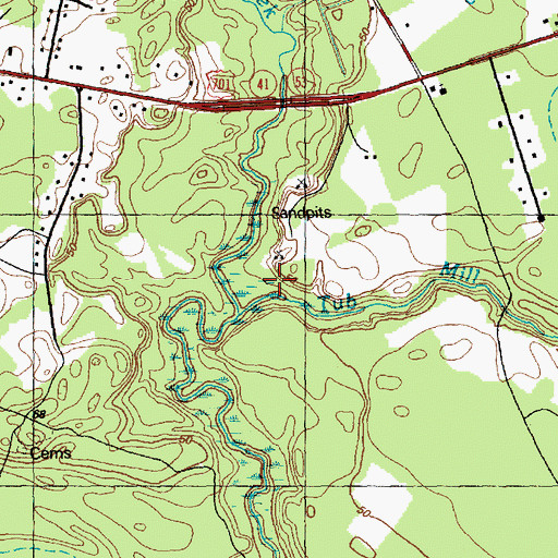 Topographic Map of Tub Mill Creek, NC