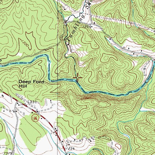 Topographic Map of Tumbling Shoals Creek, NC