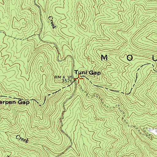 Topographic Map of Tuni Gap, NC