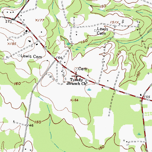 Topographic Map of Turkey Branch Church, NC