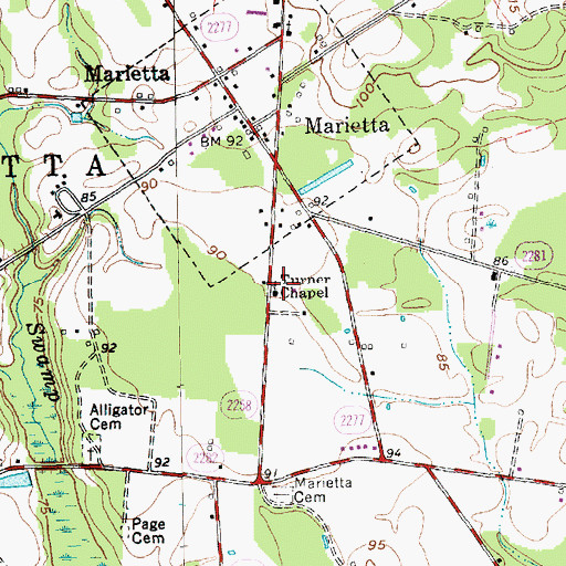 Topographic Map of Turner Chapel, NC