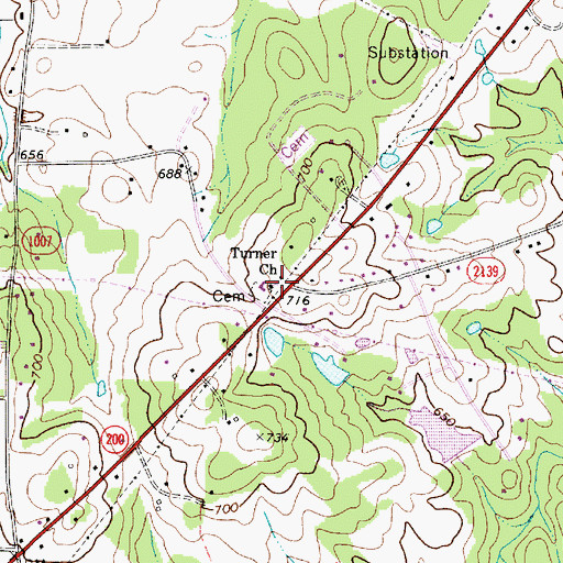 Topographic Map of Turner Church, NC