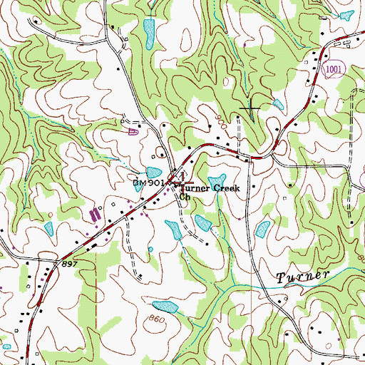 Topographic Map of Turners Creek Baptist Church, NC