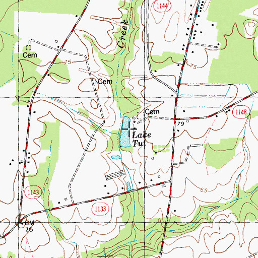 Topographic Map of Lake Tut, NC