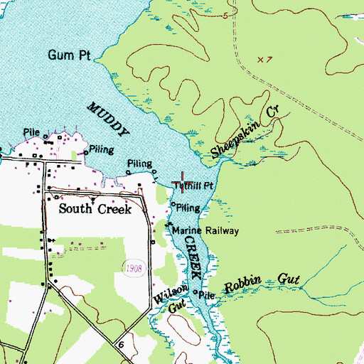 Topographic Map of Tuthill Point, NC