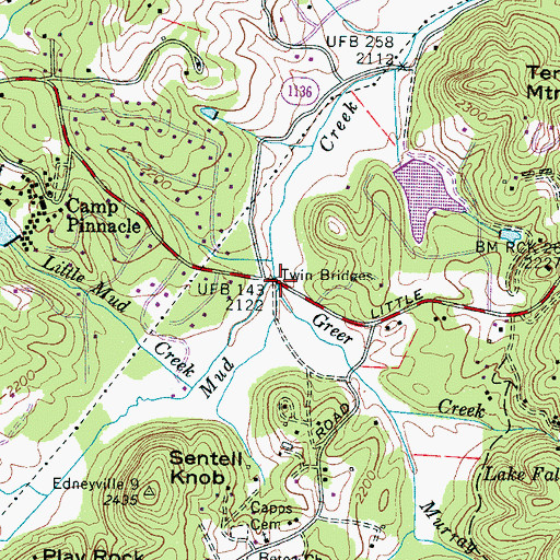 Topographic Map of Twin Bridges, NC