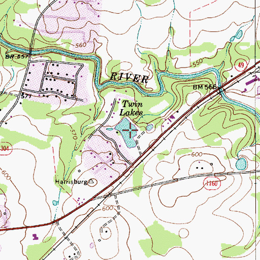 Topographic Map of Twin Lakes, NC