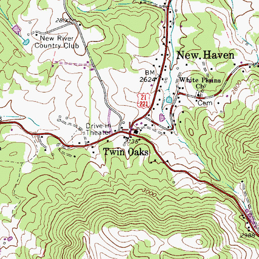 Topographic Map of Twin Oaks, NC
