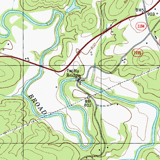 Topographic Map of Twitty Bridge, NC