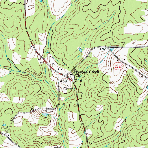 Topographic Map of Tysons Creek Church, NC