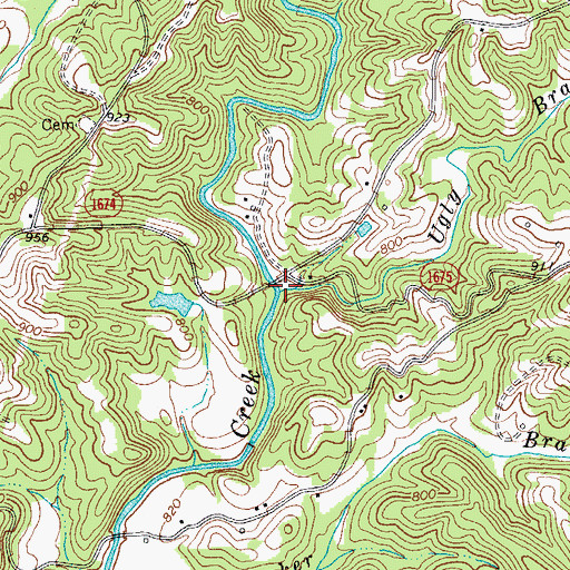 Topographic Map of Ugly Branch, NC