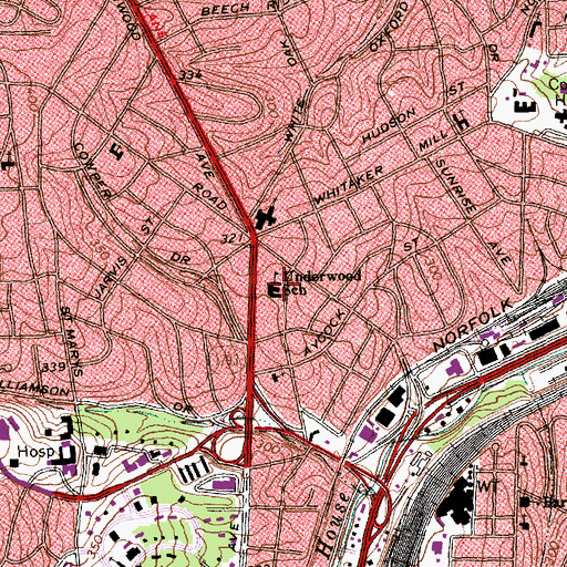 Topographic Map of Underwood School, NC