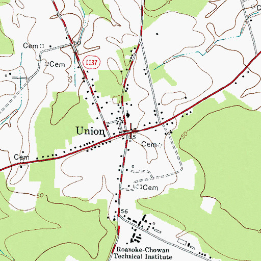 Topographic Map of Union, NC