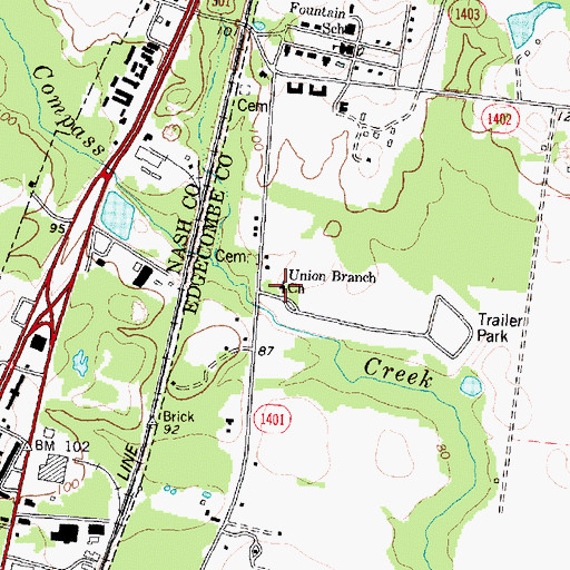 Topographic Map of Union Branch Church, NC