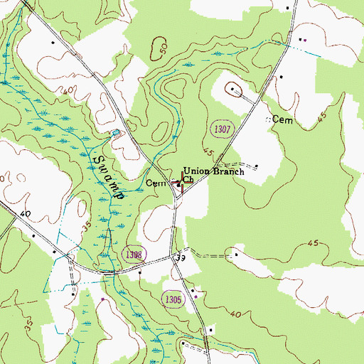 Topographic Map of Union Branch Church, NC