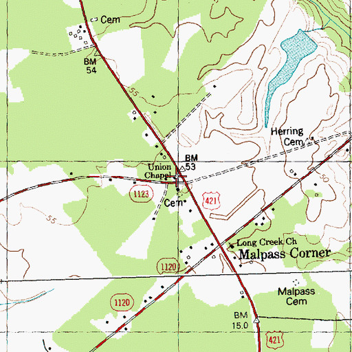 Topographic Map of Union Chapel, NC