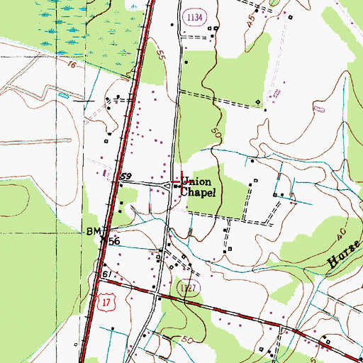 Topographic Map of Union Chapel, NC