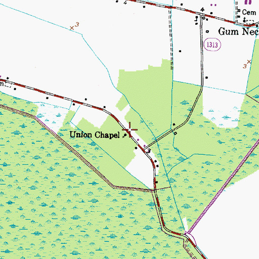 Topographic Map of Union Chapel, NC