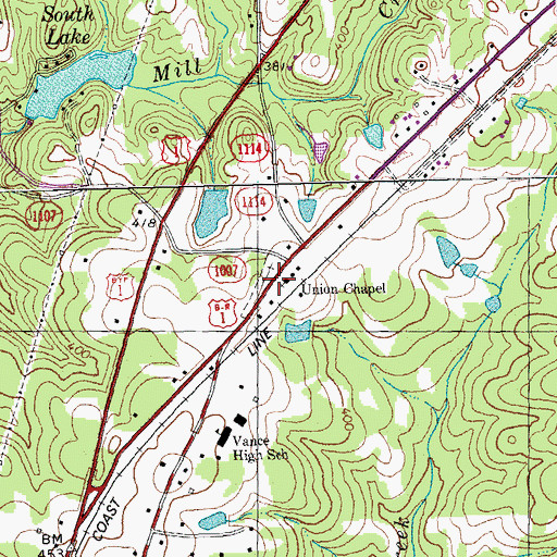 Topographic Map of Union Chapel, NC