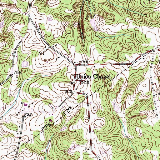 Topographic Map of Union Chapel School, NC