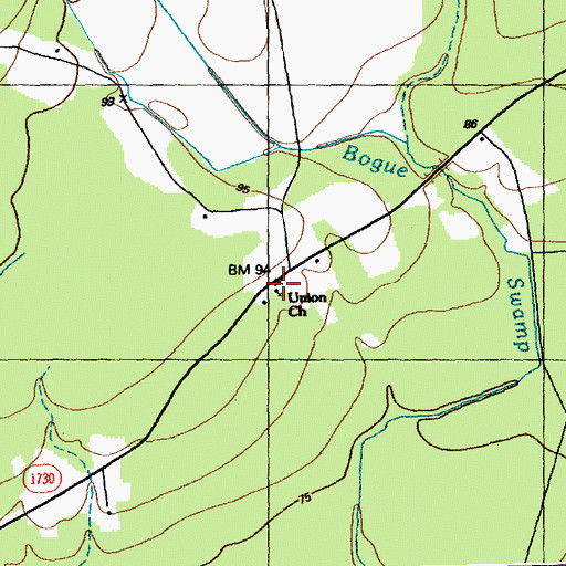 Topographic Map of Union Church, NC