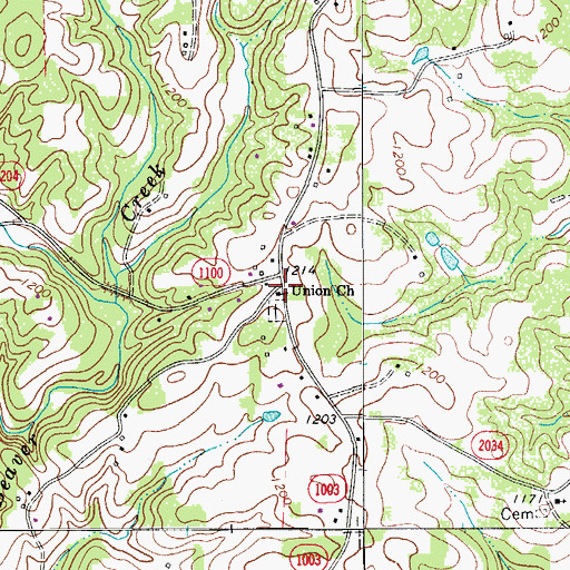 Topographic Map of Union Primitive Baptist Church, NC