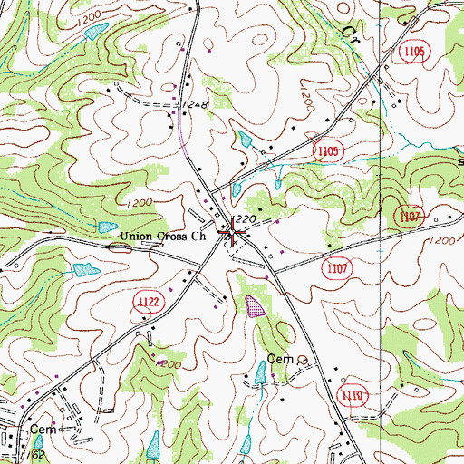 Topographic Map of Union Cross Baptist Church, NC