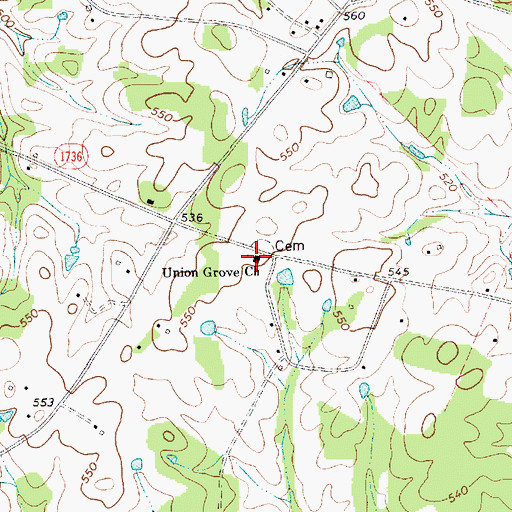 Topographic Map of Union Grove Church, NC