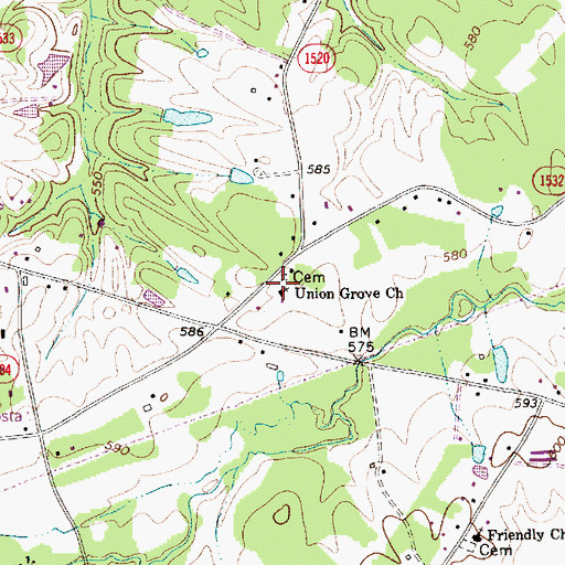 Topographic Map of Union Grove Church, NC