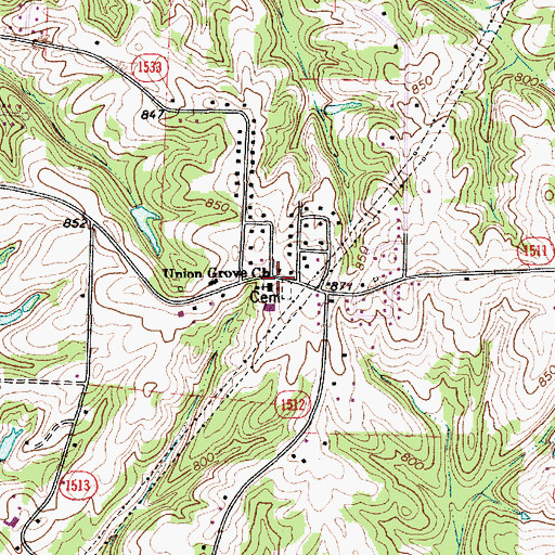 Topographic Map of Union Grove Church, NC