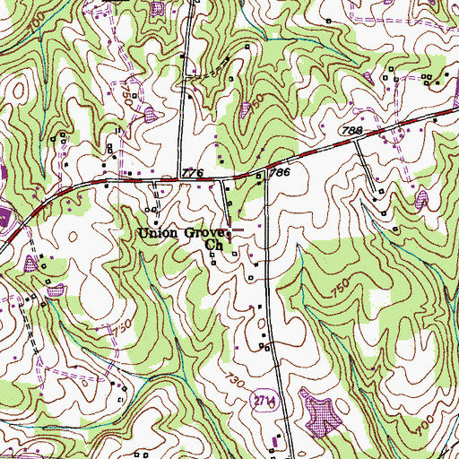 Topographic Map of Union Grove Church, NC