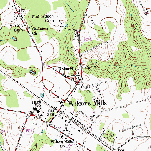 Topographic Map of Union Hill Church, NC