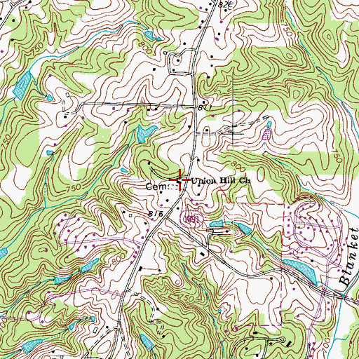 Topographic Map of Union Hill Church, NC