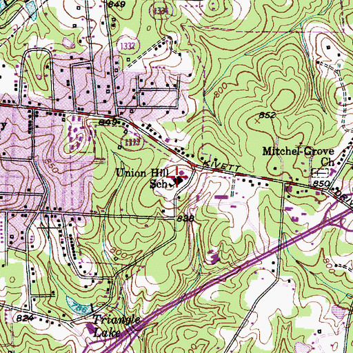 Topographic Map of Union Hill School, NC