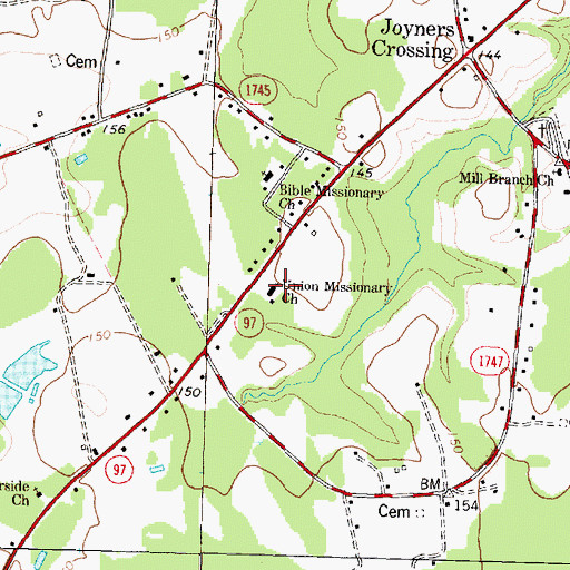 Topographic Map of Union Missionary Church, NC