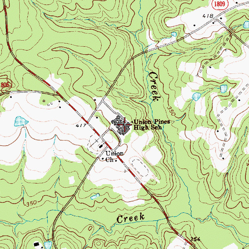 Topographic Map of Union Pines High School, NC