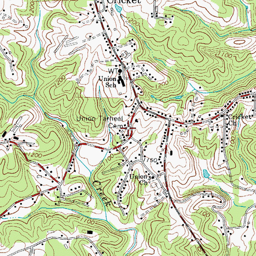 Topographic Map of Union Tarheel Cemetery, NC